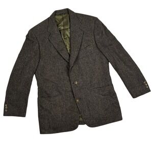 VTG The Crimson Shop 100% Pure Wool Tweed Herringbone Mens Blazer Jacket 41R USA